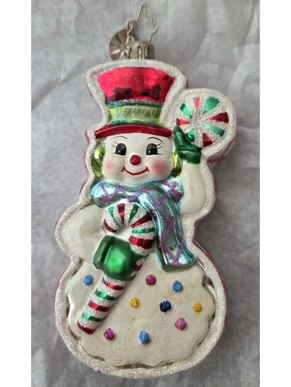 Christopher Radko Gingermint Snowman Cookie, Handpainted Glass Ornament, Mint